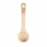 Spoonout, 1-1/2 oz., 7.625" x 2.25" x 1", Perforated, Short Handle with Maroon Capacity Markings (oz/ml), Polycarbonate, NSF, 12 Each per case by Tablecraft – Model 11167
