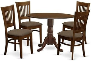 Furnifact Solid Wood Round Drop-Leaf Dining Furniture Set 5-Piece, Small Kitchen Table and Chairs for Dining Room Table Set for 4, Espresso