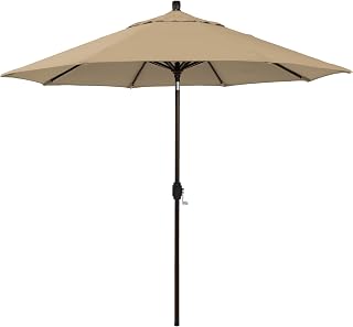 California Umbrella 12-Year-Non-Fading, 9Ft Premium Sunbrella Patio Umbrella, Hand-Crank, Button-Tilt, Bronze Frame, Heather Beige Fabric