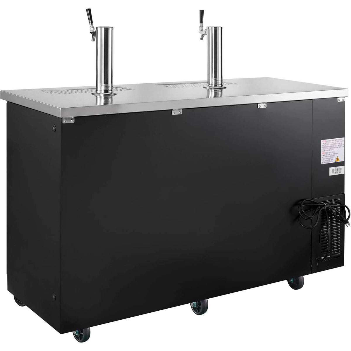 Nexel Beer Dispenser Cooler w/ 2 Single Tap Dispensers by Global Industrial – 24.38"L x 60.75"W x 35.63"H, 15.8 cubic_feet, Stainless Steel, Black, Model UDD-24-60-HC