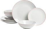 10 Strawberry Street Coupe Double Line 12 Pc, Pink Dinnerware Set, Misty Rose,SM-1200-CP-P