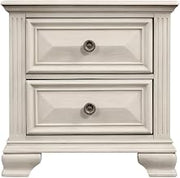 Furnifact White Distressed Parchment 2-Drawer Nightstand, Rustic Bedroom Storage Furniture, Durable Wood Construction, Cozy Home Decor