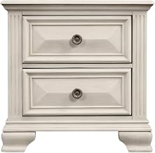 Furnifact White Distressed Parchment 2-Drawer Nightstand, Rustic Bedroom Storage Furniture, Durable Wood Construction, Cozy Home Decor