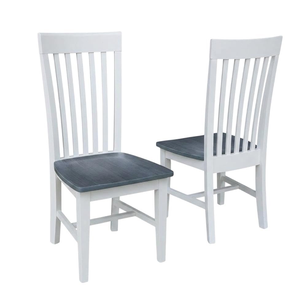 Solid Wood Dining Chair with Tall Mission-Style Back by Furnifact – Wood, White and Heather Gray, Pack of 2
