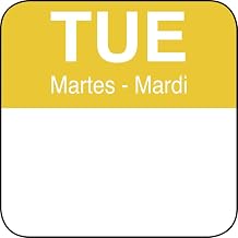 HUBERT Tuesday Label Day of The Week Label Yellow/White Tri-Lingual - 1" Square, 1000 Per Roll