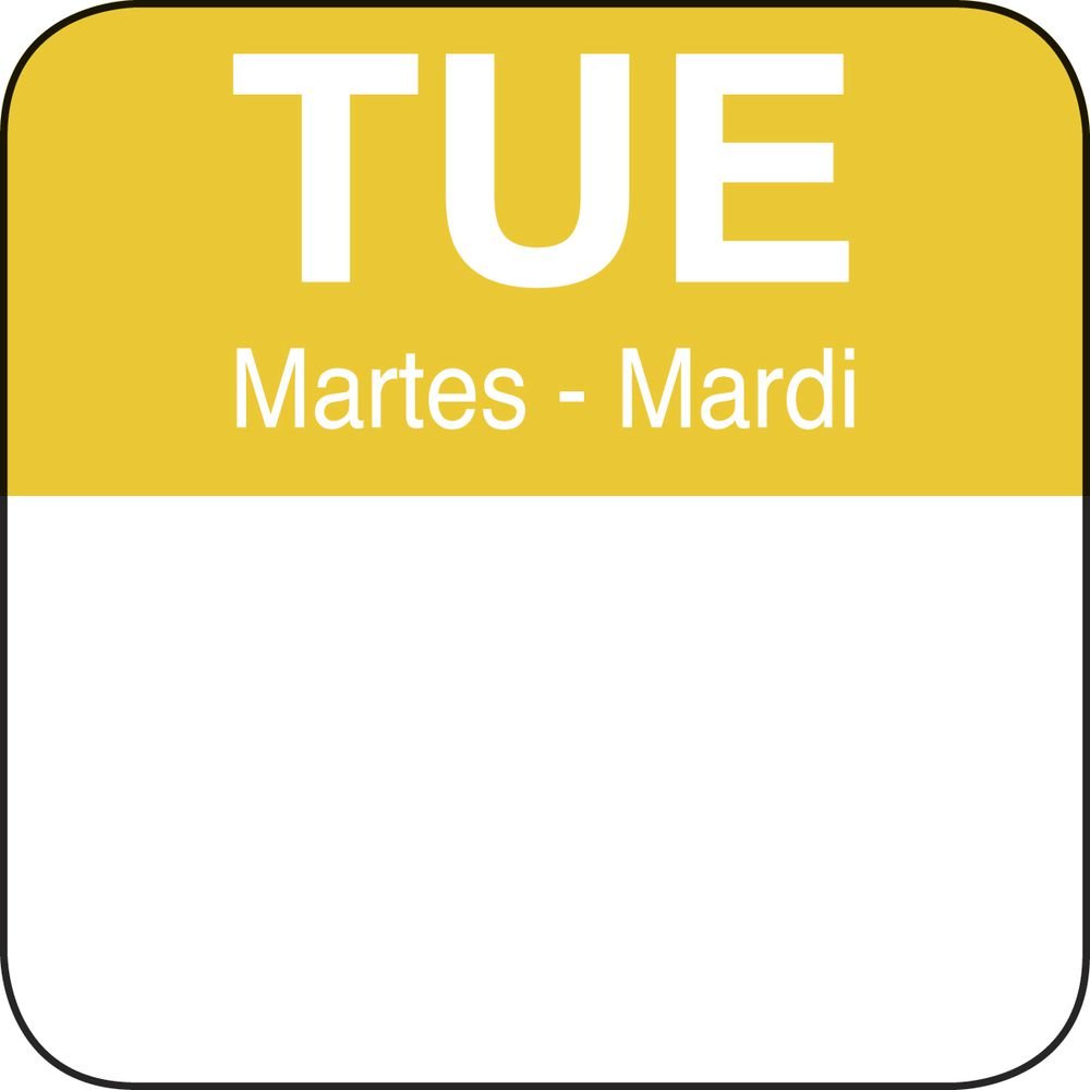 Tuesday Label Day of The Week Label Yellow/White Tri-Lingual - 1" Square by HUBERT – 1 x 1 inch, Paper, White, Model 42525