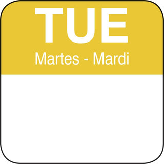Tuesday Label Day of The Week Label Yellow/White Tri-Lingual - 1" Square by HUBERT – 1 x 1 inch, Paper, White, Model 42525