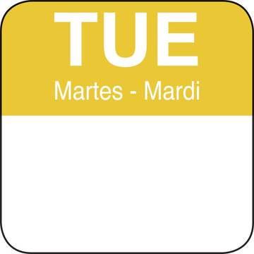 Tuesday Label Day of The Week Label Yellow/White Tri-Lingual - 1" Square by HUBERT – 1 x 1 inch, Paper, White, Model 42525