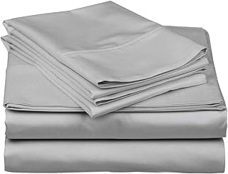 800 Thread Count 100% Cotton BedSheet and Pillowcase Set - 4 Pcs Sheet Set Silver King Size Long Staple Cotton Fits Mattress Up to 21'' Deep Pocket Soft & Cozy Cotton, Luxury Bedding