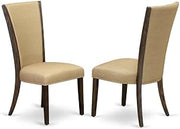 Furnifact Linen-Upholstered Dining Chairs Set of 2, Distressed-Finish Hardwood Frame with Nailhead, Kitchen Chairs for Dining Room, Brown