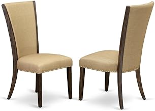 Furnifact Linen-Upholstered Dining Chairs Set of 2, Distressed-Finish Hardwood Frame with Nailhead, Kitchen Chairs for Dining Room, Brown
