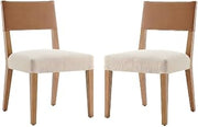 Furnifact Faux Leather and Linen Dining Side Chair with Solid Nettlewood Legs, Upholstered Seat Set of 2 for Kitchen Table