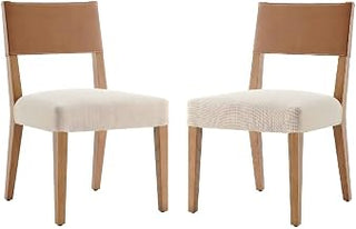Furnifact Faux Leather and Linen Dining Side Chair with Solid Nettlewood Legs, Upholstered Seat Set of 2 for Kitchen Table