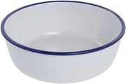 HUBERT Serving Bowl Enamelware Look Melamine White/Blue 8 9/10 Dia x 3" D