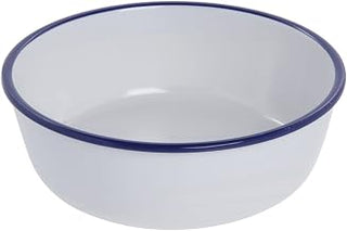 HUBERT Serving Bowl Enamelware Look Melamine White/Blue 8 9/10 Dia x 3" D
