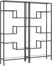 Furnifact Steel Etagere Set with Tempered Glass Shelves, Art Deco Open Bookcase Display Shelving Unit for Living Room and Home Office, Matte Black