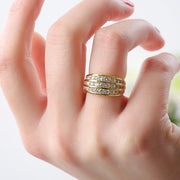 Women's Ring with Channel-Set 3-Layer Half-Circle CZ for Wedding by Generic – 9, Brass, Gold Color, Model Q230_9