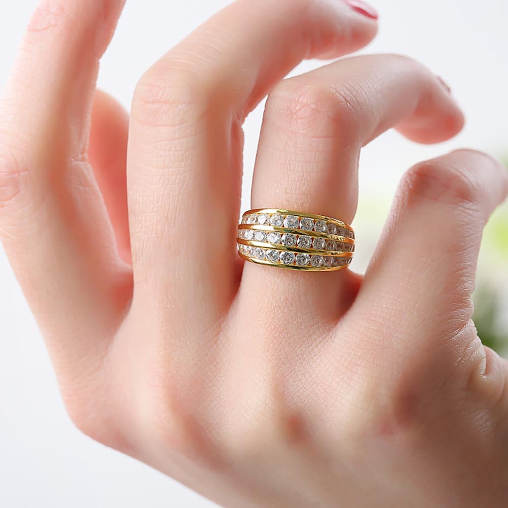 Women's Ring with Channel-Set 3-Layer Half-Circle CZ for Wedding by Generic – 9, Brass, Gold Color, Model Q230_9