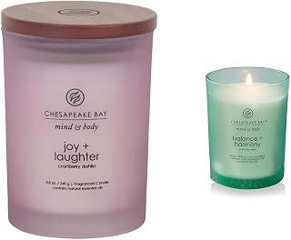 Chesapeake Bay Candle Scented Candle, Joy + Laughter (Cranberry Dahlia), Medium,Orange,Pink,Red & Scented Candle, Balance + Harmony (Water Lily Pear), Medium