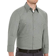 Red Kap Large / Hunter/Khaki Check / Micro-check Uniform Shirt, Regular Fit, Long Sleeve Tops
