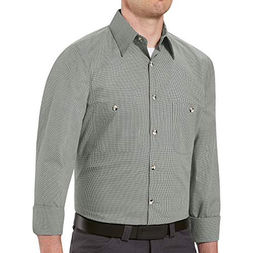 Red Kap Medium / Hunter/Khaki Check / Micro-check Uniform Shirt, Regular Fit, Long Sleeve Tops
