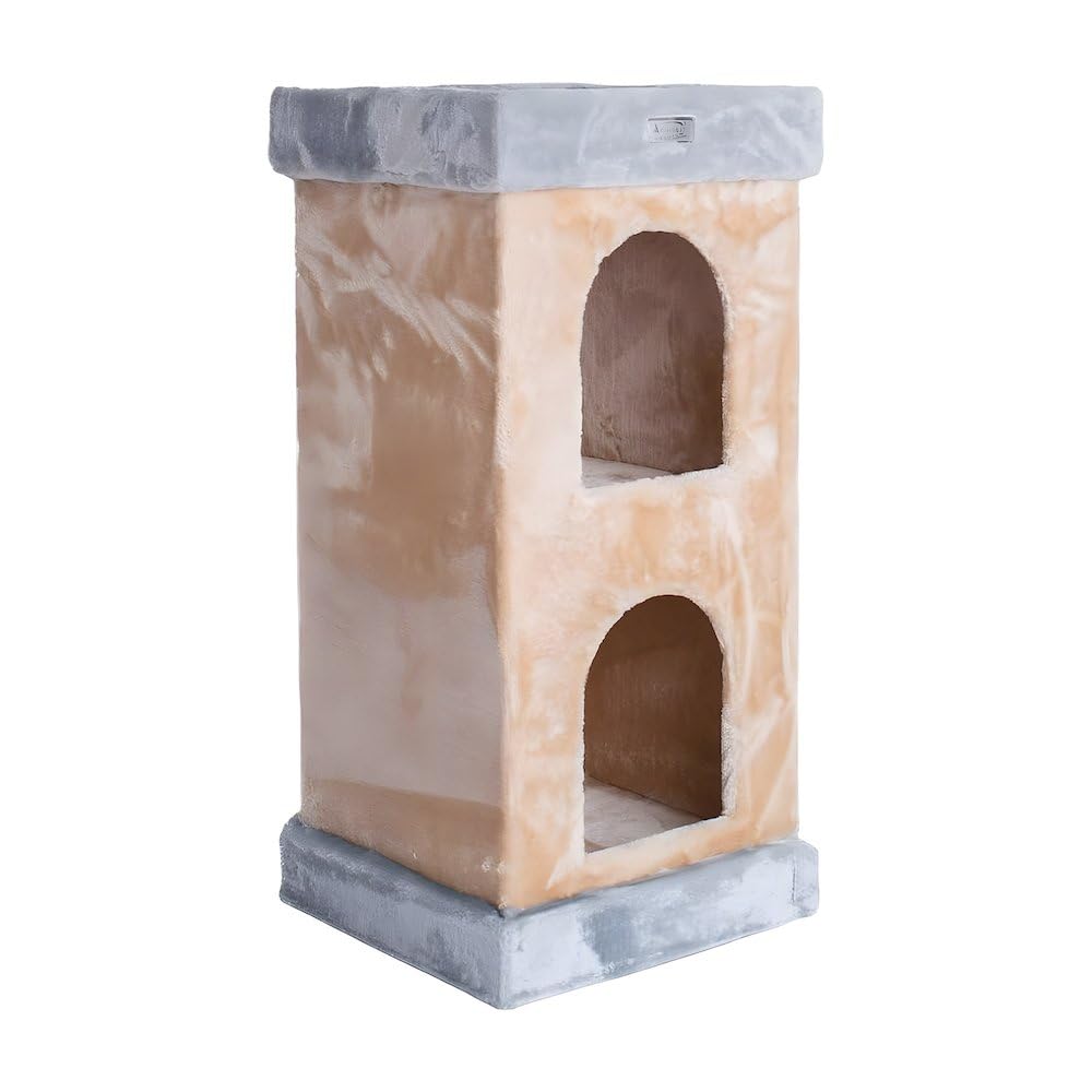 Pressed Wood Cat House with Sisal Scratching Carpet by Bison Pets – Engineered Wood, Beige