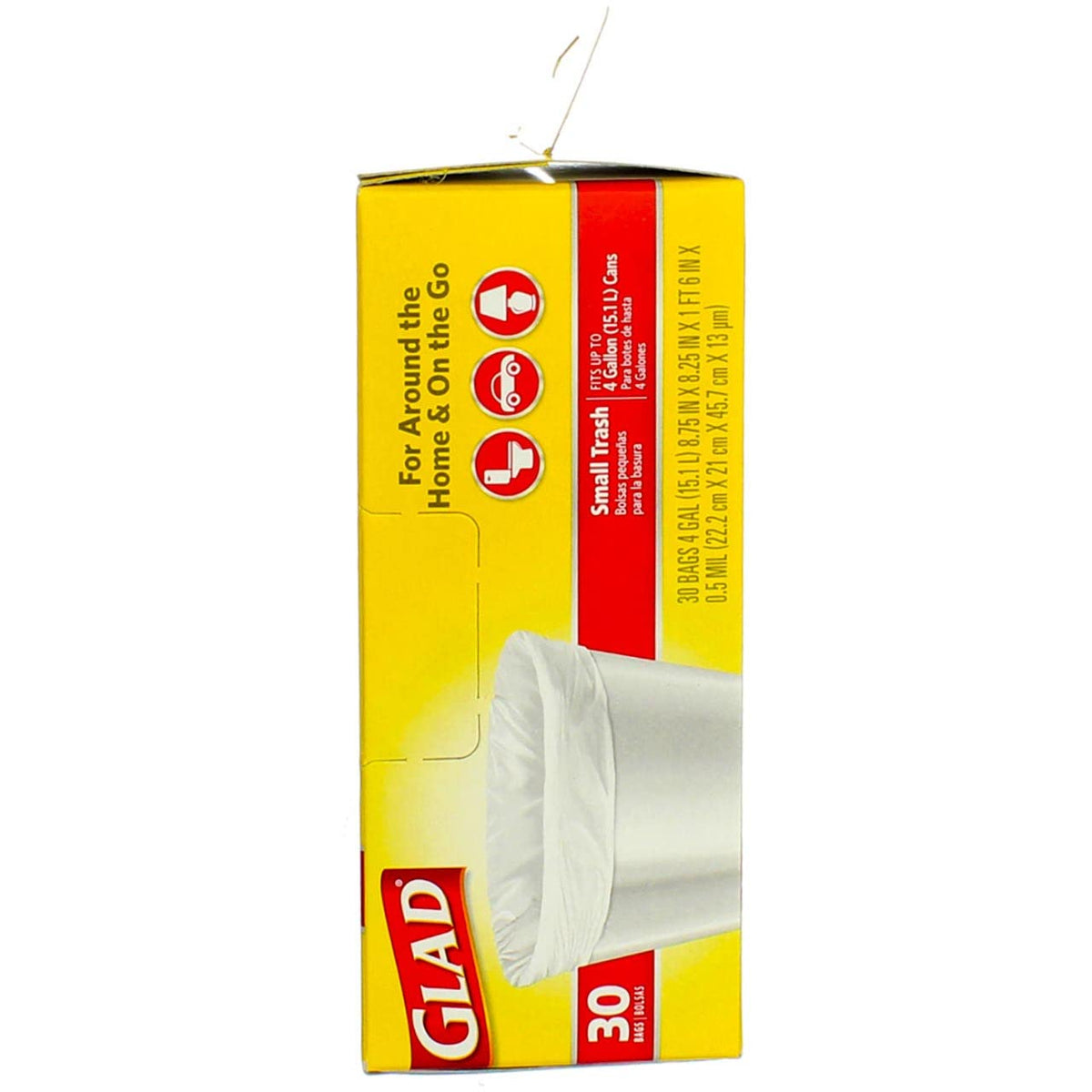 Flat Top Small Garbage Bag by Glad – 30 Count (Pack of 6), 4.0 gallons, Plastic, White, Pack of 6