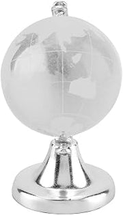 GOWENIC Silver Desktop Crystal Globe World Map Sphere, Home Office Decor Gift Round Earth Glass Ball, Crystal Glass Globe with World Map for Desk Shelf Bookshelf (Silver)