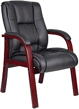 CaressoftPlus Mid Back Guest Chair with Mahogany Wood Finished Four-Leg Base, Padded Arms for Office and Reception Area