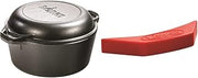 Lodge Cast Iron Serving Pot Cast Iron Double Dutch Oven, 5-Quart & ASAHH41 Silicone Assist Handle Holder, Red