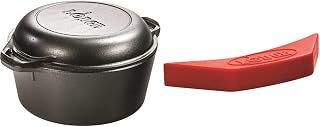 Lodge Cast Iron Serving Pot Cast Iron Double Dutch Oven, 5-Quart & ASAHH41 Silicone Assist Handle Holder, Red