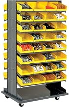 Global Industrial Double-Sided Mobile Rack, 16 Shelvs with (64) 8" W Yellow Bins