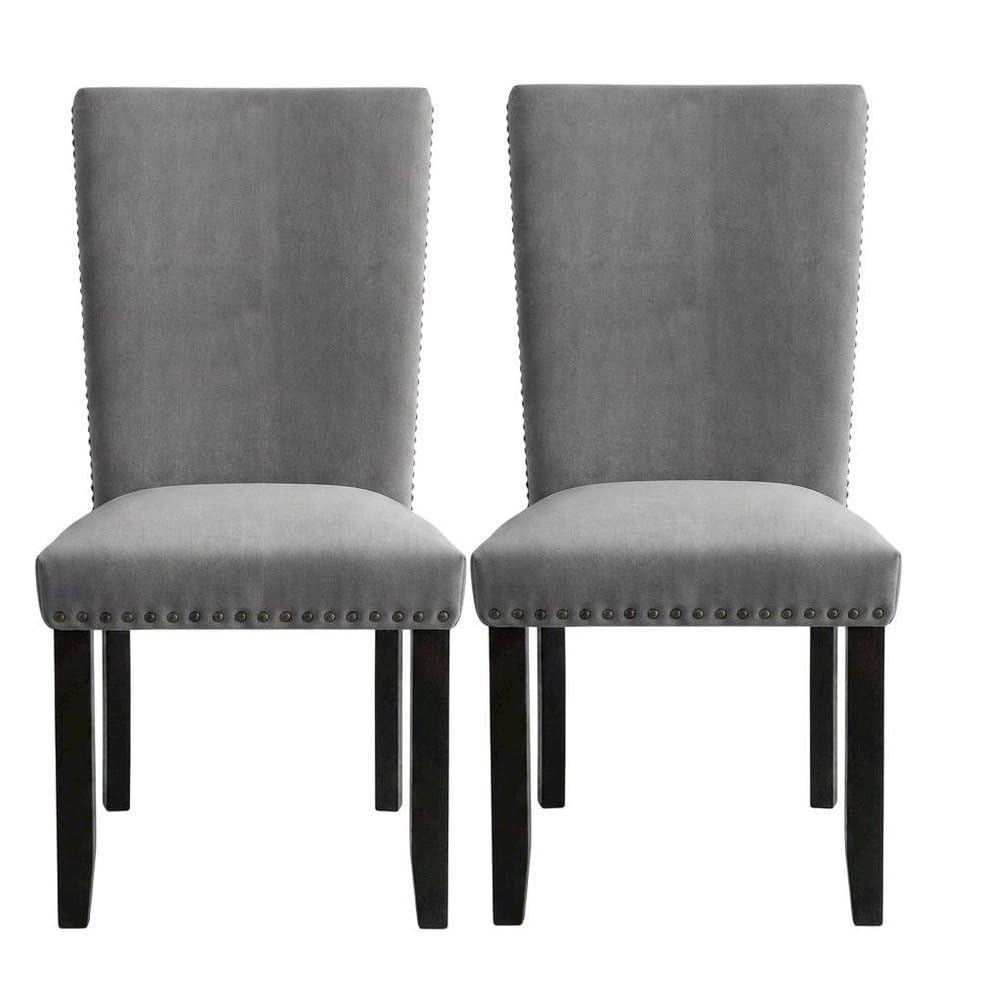 Doxon Light Grey Upholstered Side Chair Set of by Starlight Canyon Home – Flannelette, Solid Wood, Wood Veneer, Engineered Wood, Grey, Pack of 2