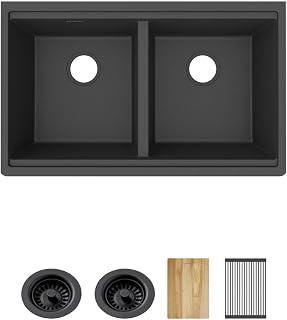 Elkay Quartz Classic 33" x 22" x 9-1/2" Equal Double Bowl Undermount Workstation Sink 4pc Kit Matte Black