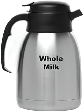 Service Ideas SteelVac1.5 L Thermal Stainless Steel Carafe with Black Whole Milk Imprint