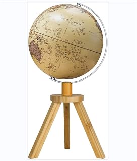 Globe, with Wooden Tripod Stand Lighting Night Desktop Home and Office Decor 10 Inch Clear Text Marking