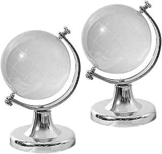 BESPORTBLE 2Pcs Miniature Crystal Globe Ornaments with Solid Base Transparent World Map Sphere for Home Office Desk Decoration Geography Display Study Party