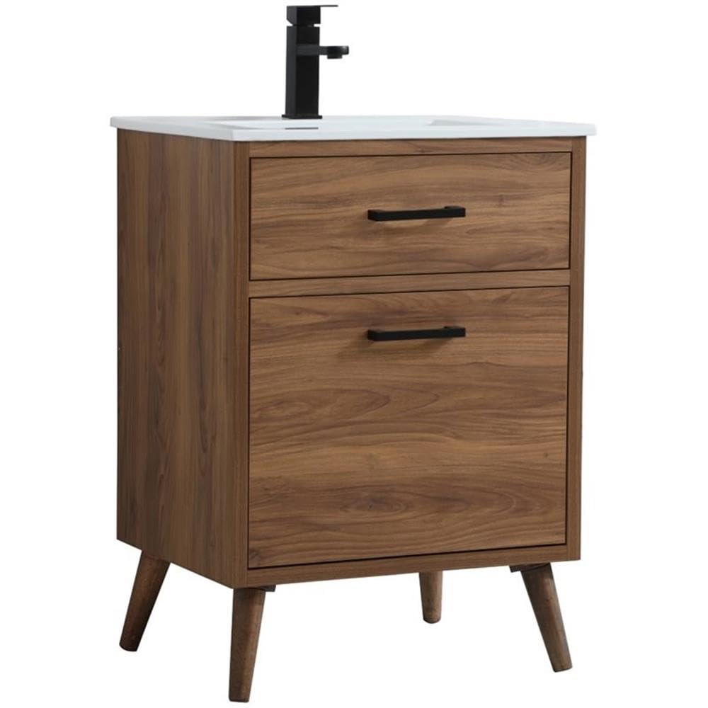 24 Inch Bathroom Vanity in Walnut Brown by Elegant Decor – 24" - Single, Metal, Brown,black, Model VF41024WB