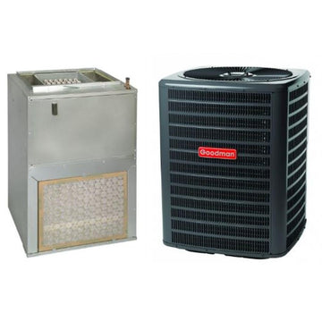 2.5 Ton 15.2 SEER2 R-32 Central Air Conditioning System with Wall-Mount Air Handler & 10 kW Electric Heat (GLXS4BA by Goodman – 2.5 tons, Gray, Pack of 2