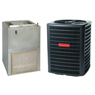 2 Ton 15.2 SEER2 R-32 Central Air Conditioning System with Wall-Mount Air Handler & 10 kW Electric Heat (GLXS5BA by Goodman – 2 tons, Gray, Pack of 2