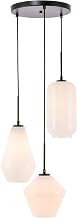 Gene 3-Light Metal Pendant in Black and Frosted White Glass