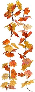 Ochine 1 Pack Fall Garland Maple Leaf Fall Decor, 5.9Ft Fall Maple Leaves Garland Hanging Vine Garland Fall Decorations for Home Wedding Fireplace Party Halloween Thanksgiving Christmas Decor