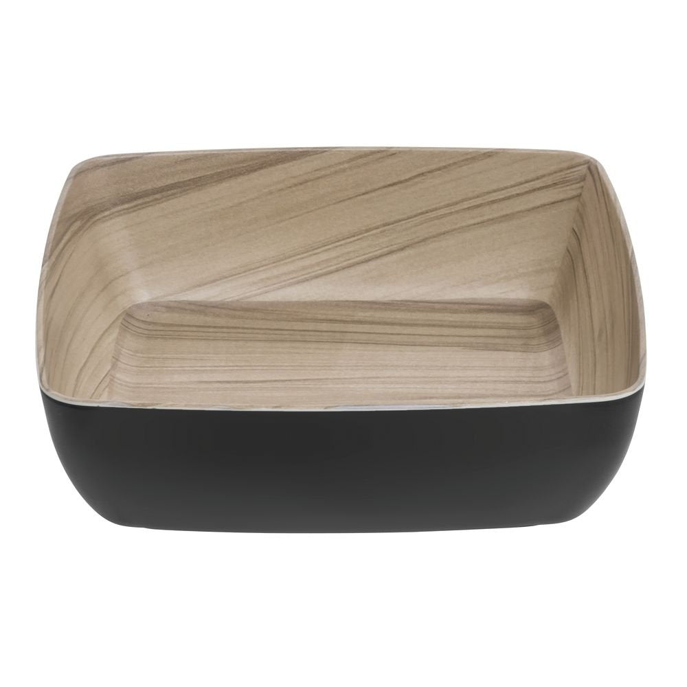 Serving Bowl Wood-Look Black Melamine with Light Wood Inside - 9 7/8 L x 9 7/8 W x 3" H by HUBERT – Melamine, Black, Model M2380-BLACK