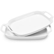 DOWAN Porcelain Serving Platter Set, 15.4 x 10 Inch Rectangular with Handles, White