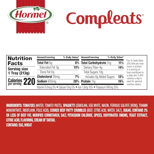Hormel Compleats Spaghetti with Meat Sauce / 7.5 Ounce (Pack of 7) / Spaghetti & Meat Sauce Meat Dishes