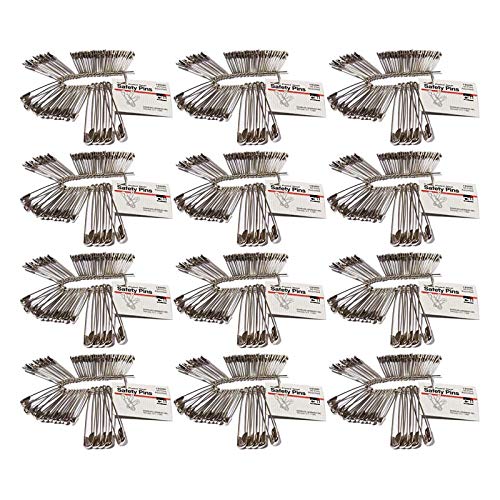 (12 PK) SAFETY PINS Assorted Sizes by Charles Leonard – Alloy Steel, Pack of 12, Model 83450-12