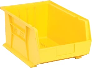 Quantum Storage QUS255YL Heavy-Duty Stackable Plastic Storage Bins for Workshop, Warehouse & Garage, Ultra Stack & Hang, 16" x 11" x 8", Yellow, 4-Pack