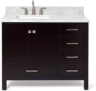 Ariel A043SLCW2RVO Cambridge 43" Free Standing Single Basin Vanity Set with Cabinet, Marble Vanity Top, and Left Offset Rectangular Bathroom Sink - Espresso