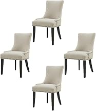 Furnifact Fabric-Upholstered Dining Chairs Set of 4 with Arms, Upholstered Kitchen Chairs for Dining Room Table Set of 4, Beige