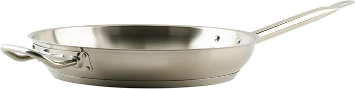 Winco 12" Stainless Steel Fry Pan with Helper Handle | Dishwasher safe, Induction compatible, Even heat distribution, Helper handle, Great for Sauteing, Searing and Frying